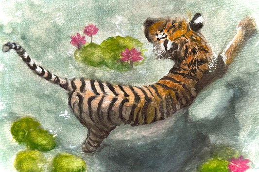 Tiger with Lilies 4x6in