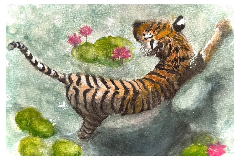 Tiger with Lilies 4x6in